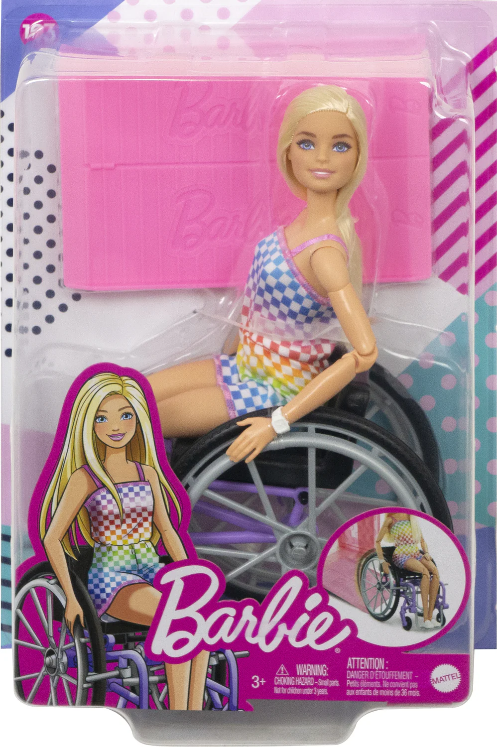 Barbie® Fashionistas™ Doll #194 With Wheelchair & Ramp, Blond Hair, Rainbow Dress & Accessories - Image 3