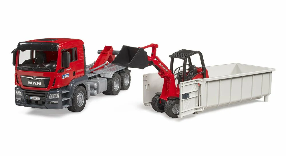 MAN TGS truck with roll-off container and Schäffer yard loader - Image 2