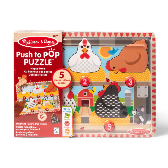 Happy Hens Push To Pop Wooden Puzzle