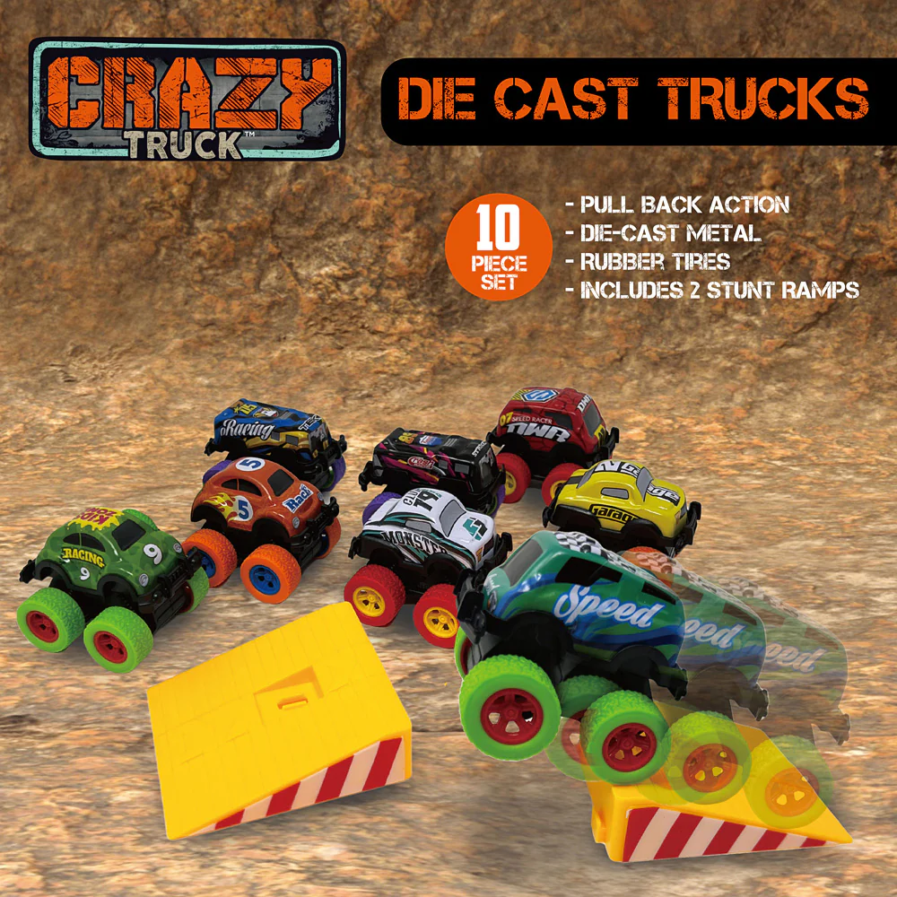 Crazy Truck Die Cast Pull-Back Trucks 10Pc Set - Image 3